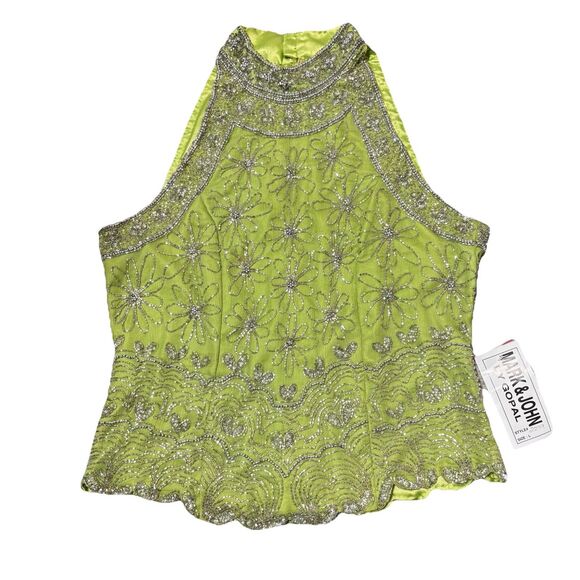 Vintage Daisy Flower Beaded Sleeveless Silk Top by Mark And John by Gopal LG NWT - Picture 5 of 7